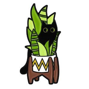 3/10$ NWOT black cat hiding in flower pot enamel pin